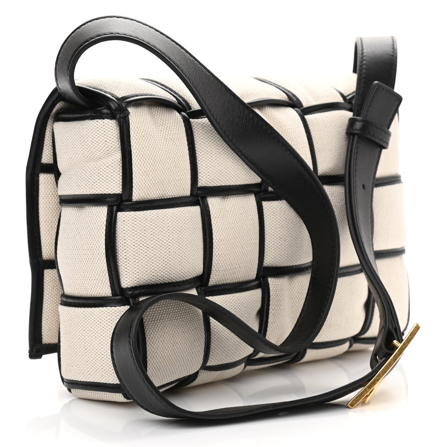 Denim Maxi Intrecciato Padded Cassette Crossbody Bag Natural Black