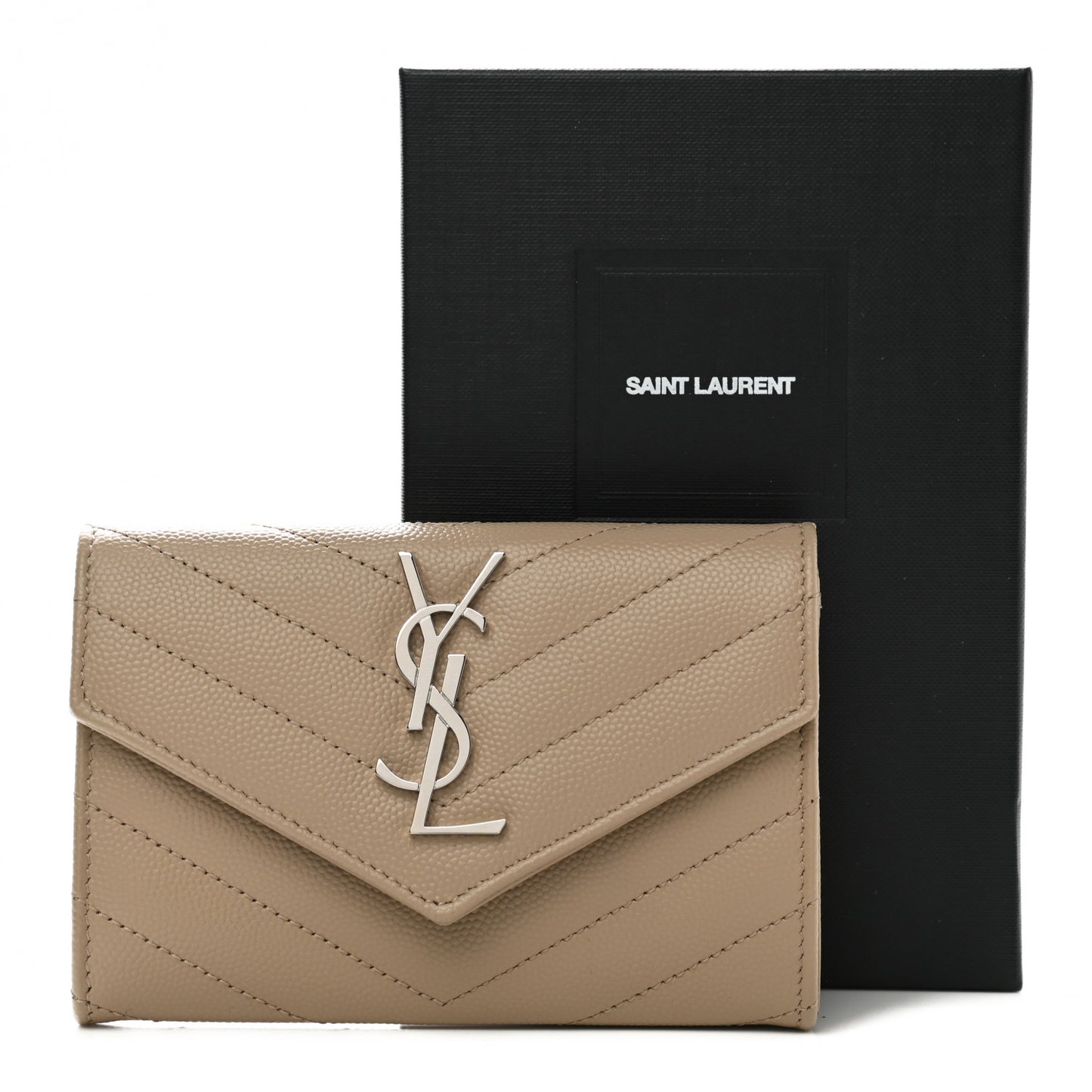 Grain De Poudre Matelasse Chevron Small Monogram Envelope Wallet Dark Beige
