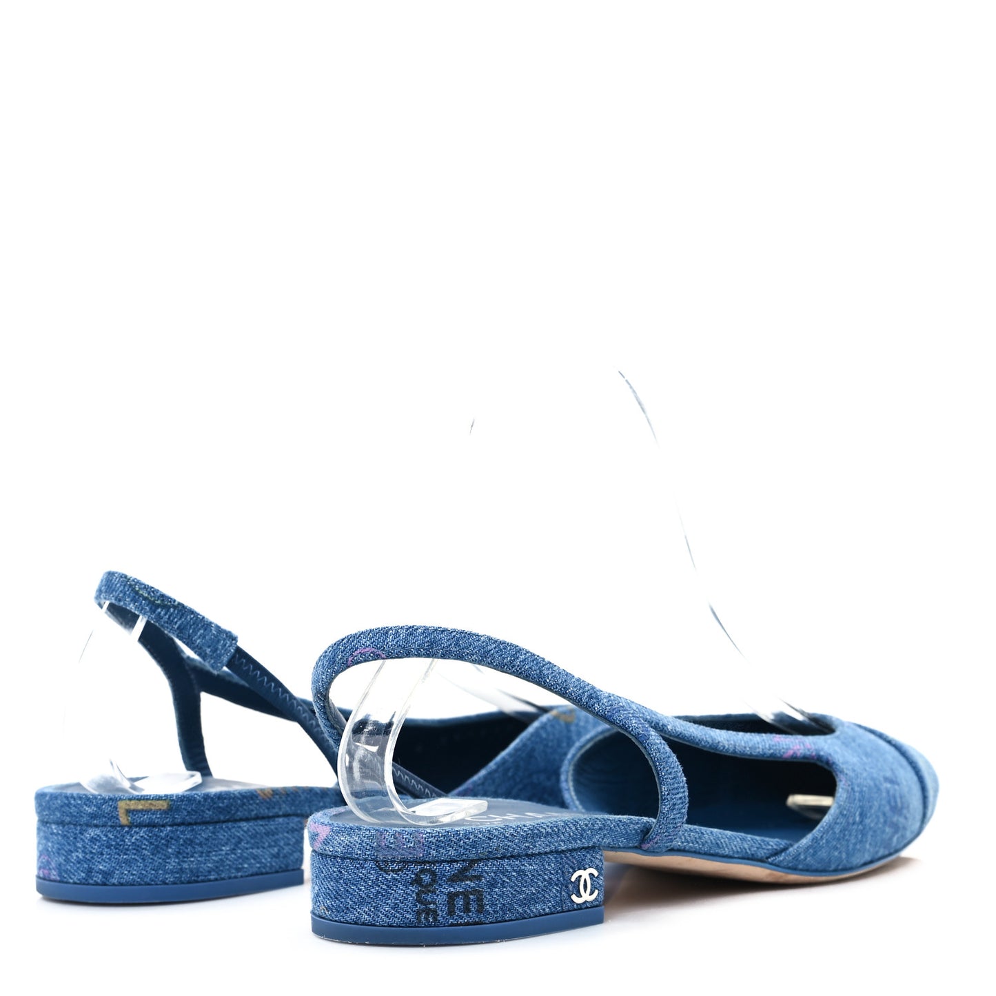 Denim Printed Denim Mood Cap Toe CC Slingback Flats 39 Light Blue Multicolor