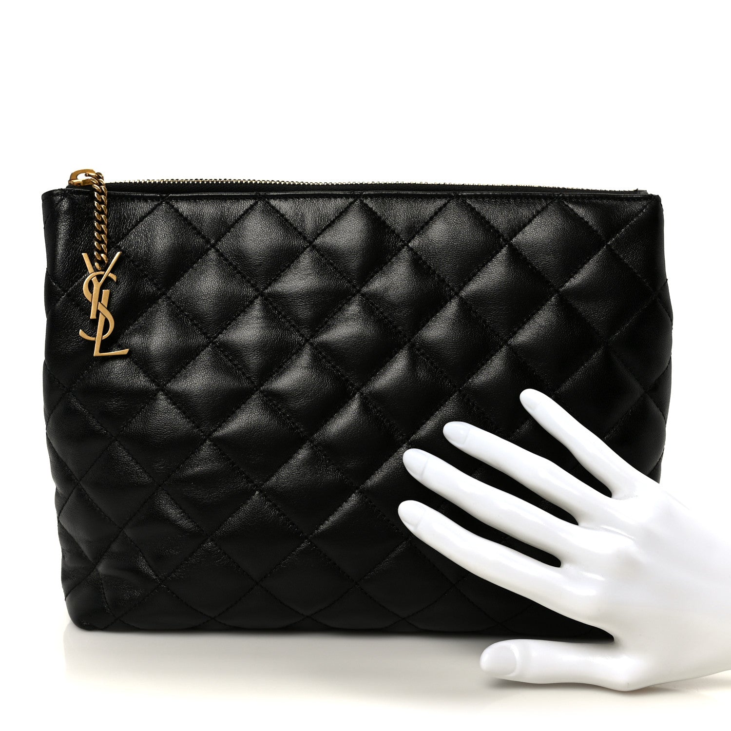 Saint Laurent Lambskin Quilted Cassandre Cosmetic Pouch Black 2 of 11