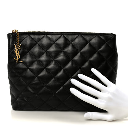 Saint Laurent Lambskin Quilted Cassandre Cosmetic Pouch Black 2 of 11
