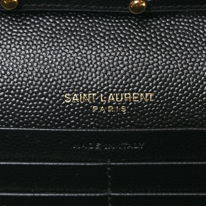 Saint Laurent Grain De Poudre Matelasse Chevron Monogram Chain Wallet Black 6 of 9