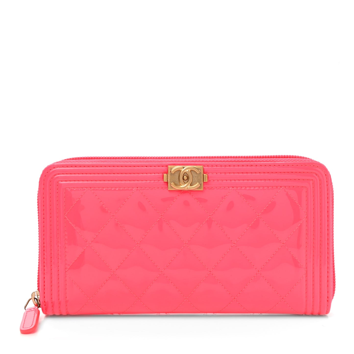 Patent Quilted Boy Zip Around Wallet Pink