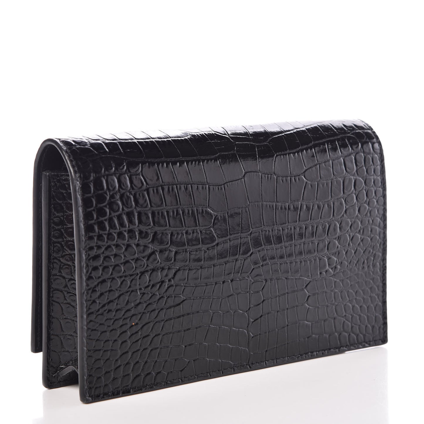 Calfskin Crocodile Embossed Kate Monogram Tassel Chain Wallet Black