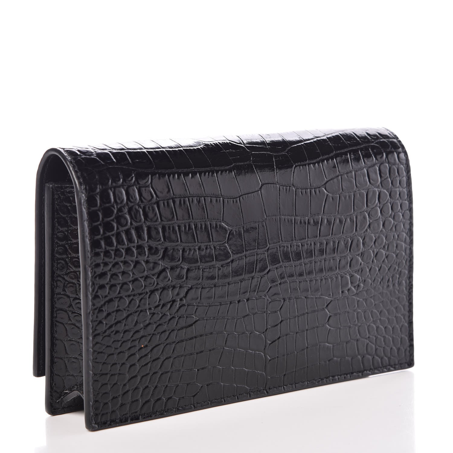 Saint Laurent Calfskin Crocodile Embossed Kate Monogram Tassel Chain Wallet Black 3 of 9