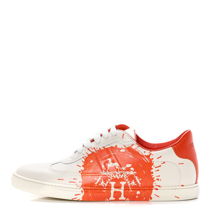 Hermes Swift Printed Peinture Fraiche Quicker Sneakers 39 White Orange 1 of 10