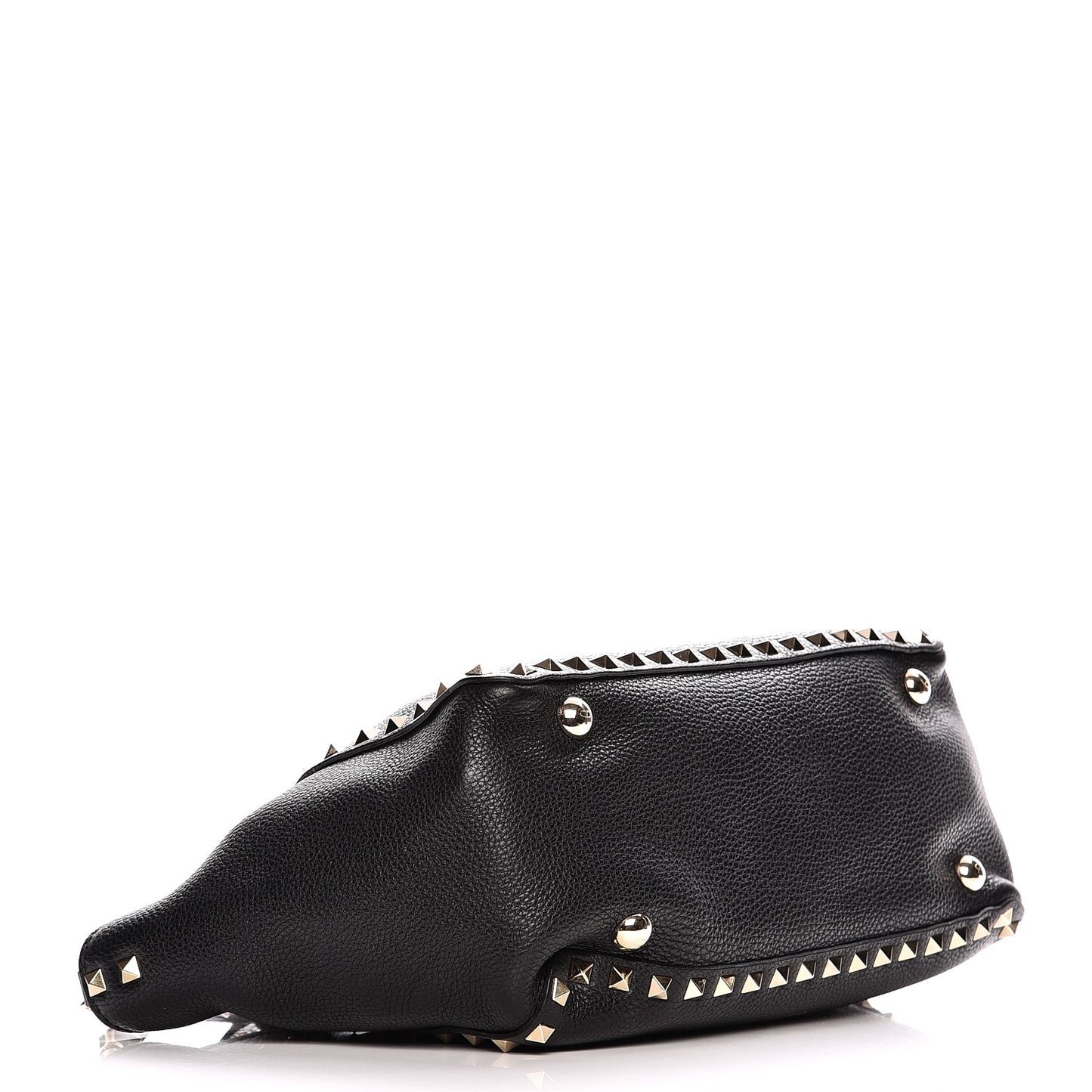 Grained Calfskin Small Rockstud Tote Black