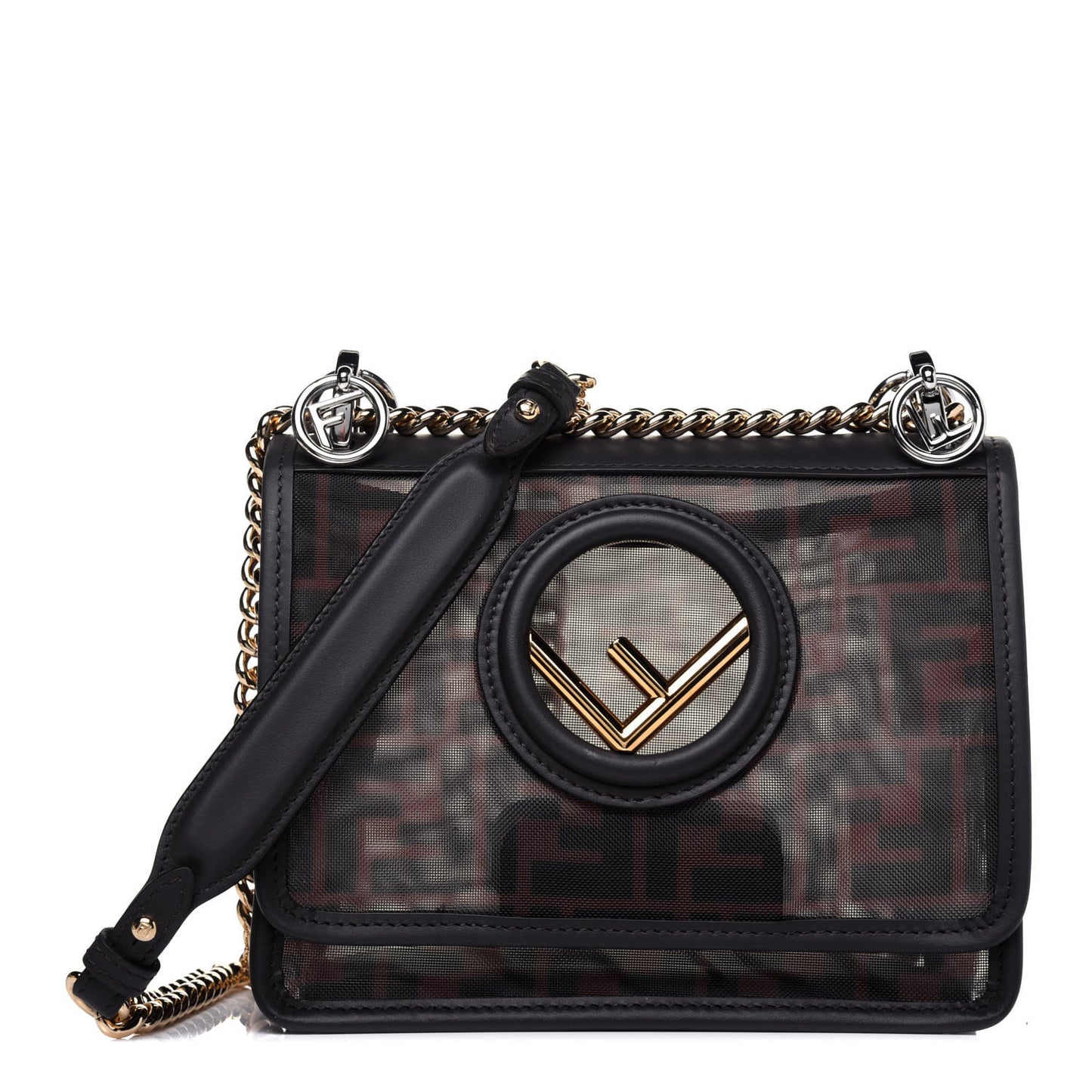 Mesh Vitello Century F is Fendi FF 1974 Small Kan I Shoulder Bag Marrone Black Ebano