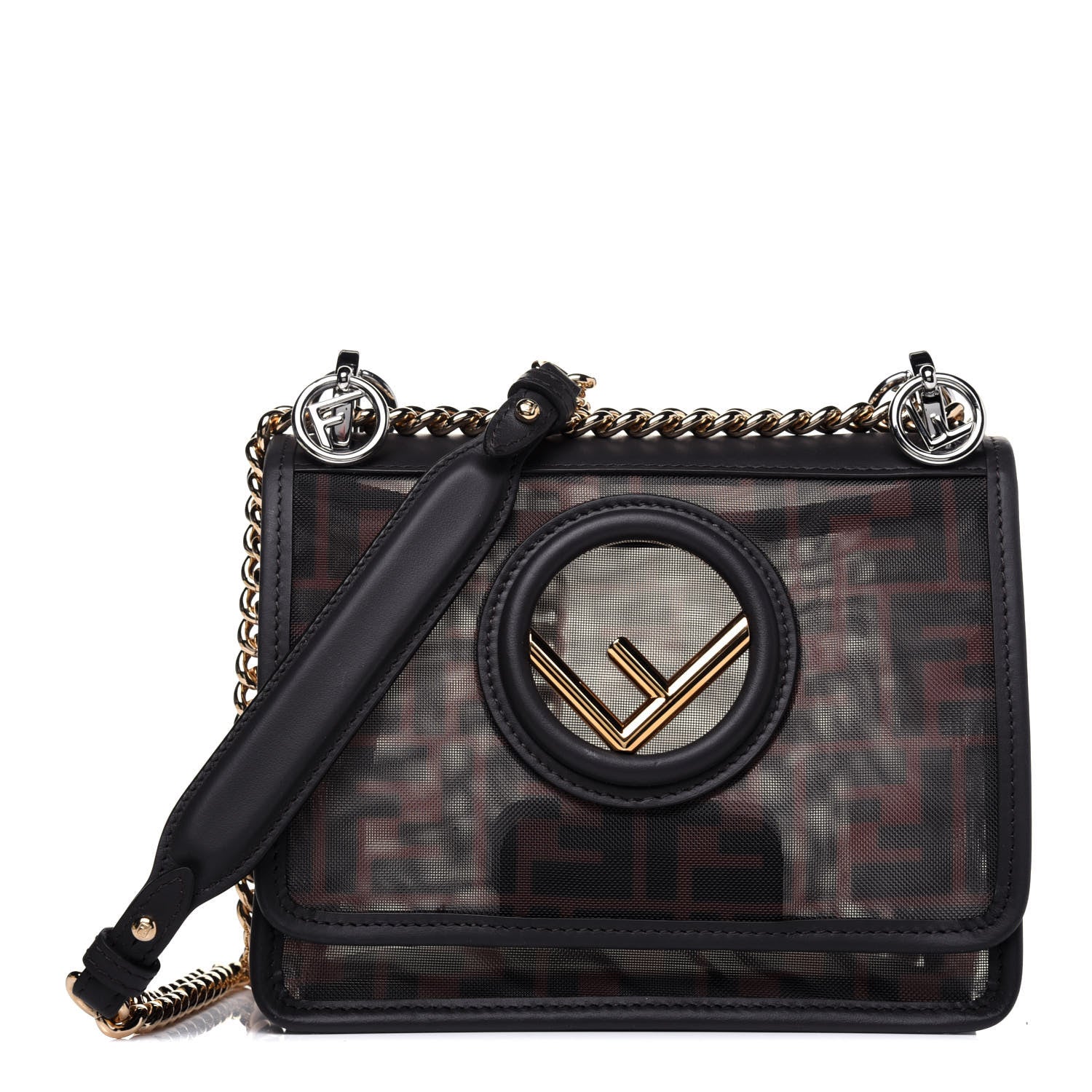 Fendi Mesh Vitello Century F is Fendi FF 1974 Small Kan I Shoulder Bag Marrone Black Ebano 1 of 14