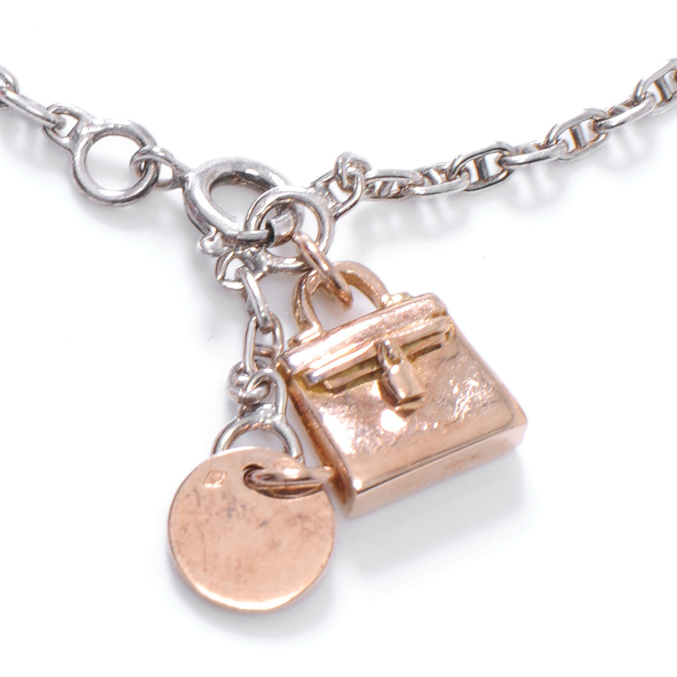 Hermes Sterling Silver Rose Gold Kelly Charm Bracelet 3 of 5