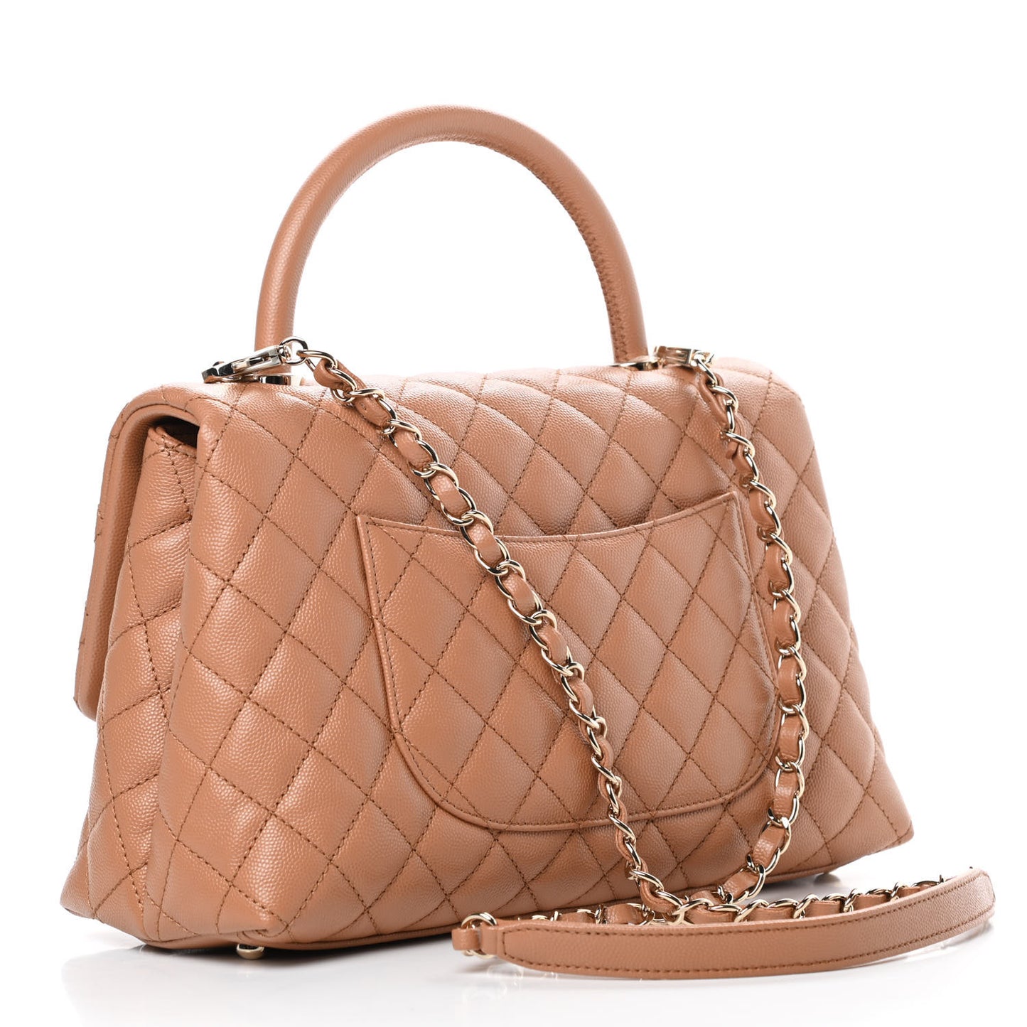 Caviar Quilted Small Coco Handle Flap Brown