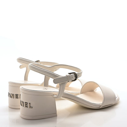 Chanel Lambskin Logo Ankle Strap Sandals 36 White 5 of 9