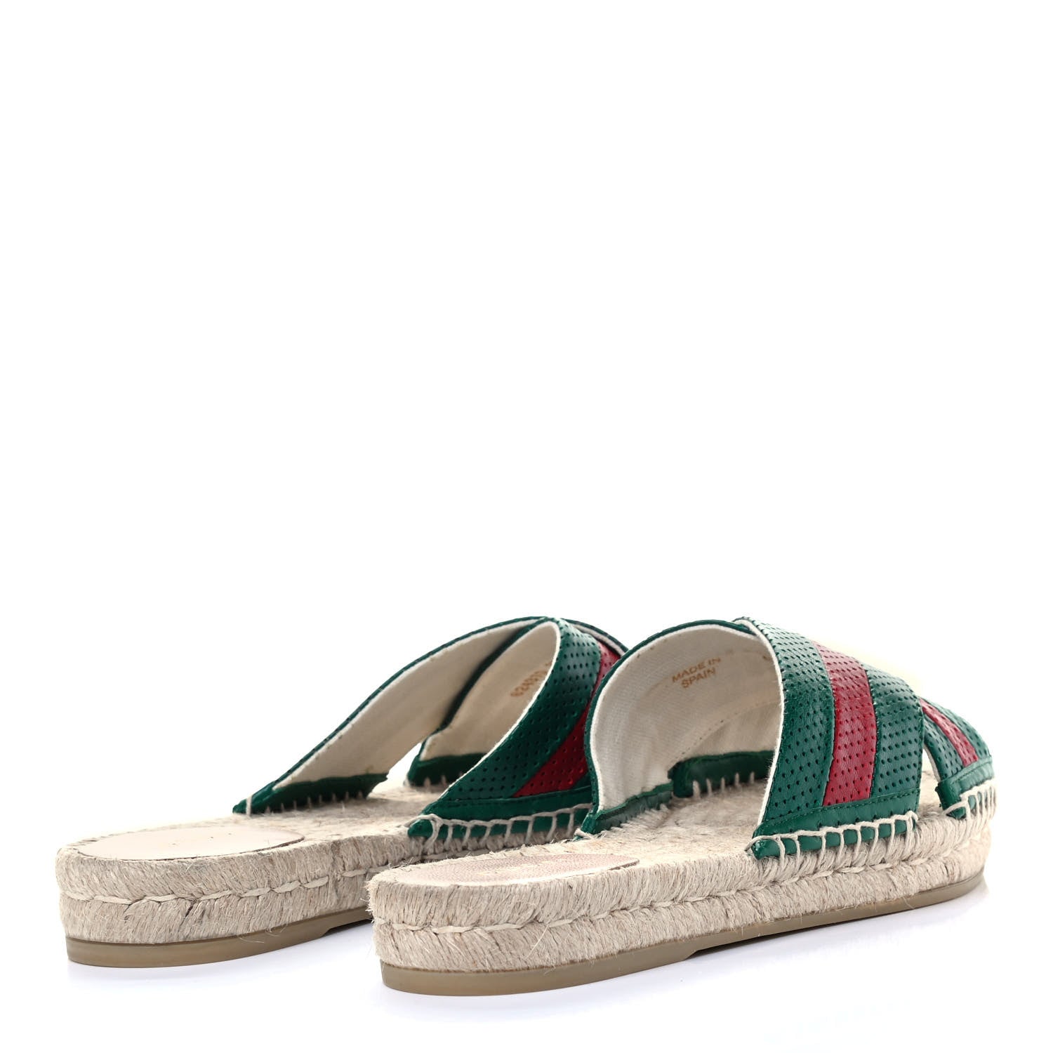 Gucci Malaga Kid Perforated Criss Cross Espadrille Slide Sandals 37 Emerald Hibiscus Red 3 of 7