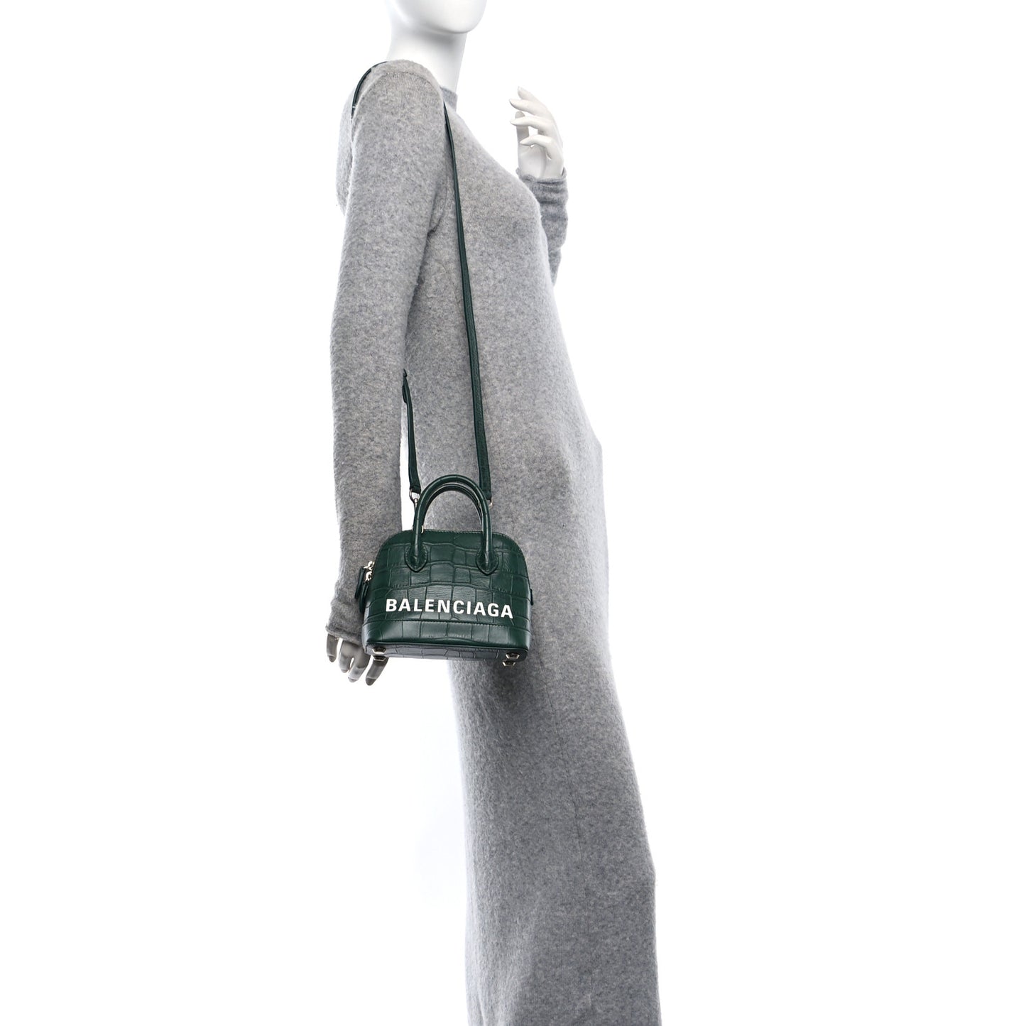 Calfskin Logo Crocodile Embossed XXS Ville Top Handle Bag Green White