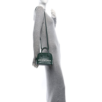 Balenciaga Calfskin Logo Crocodile Embossed XXS Ville Top Handle Bag Green White 2 of 10