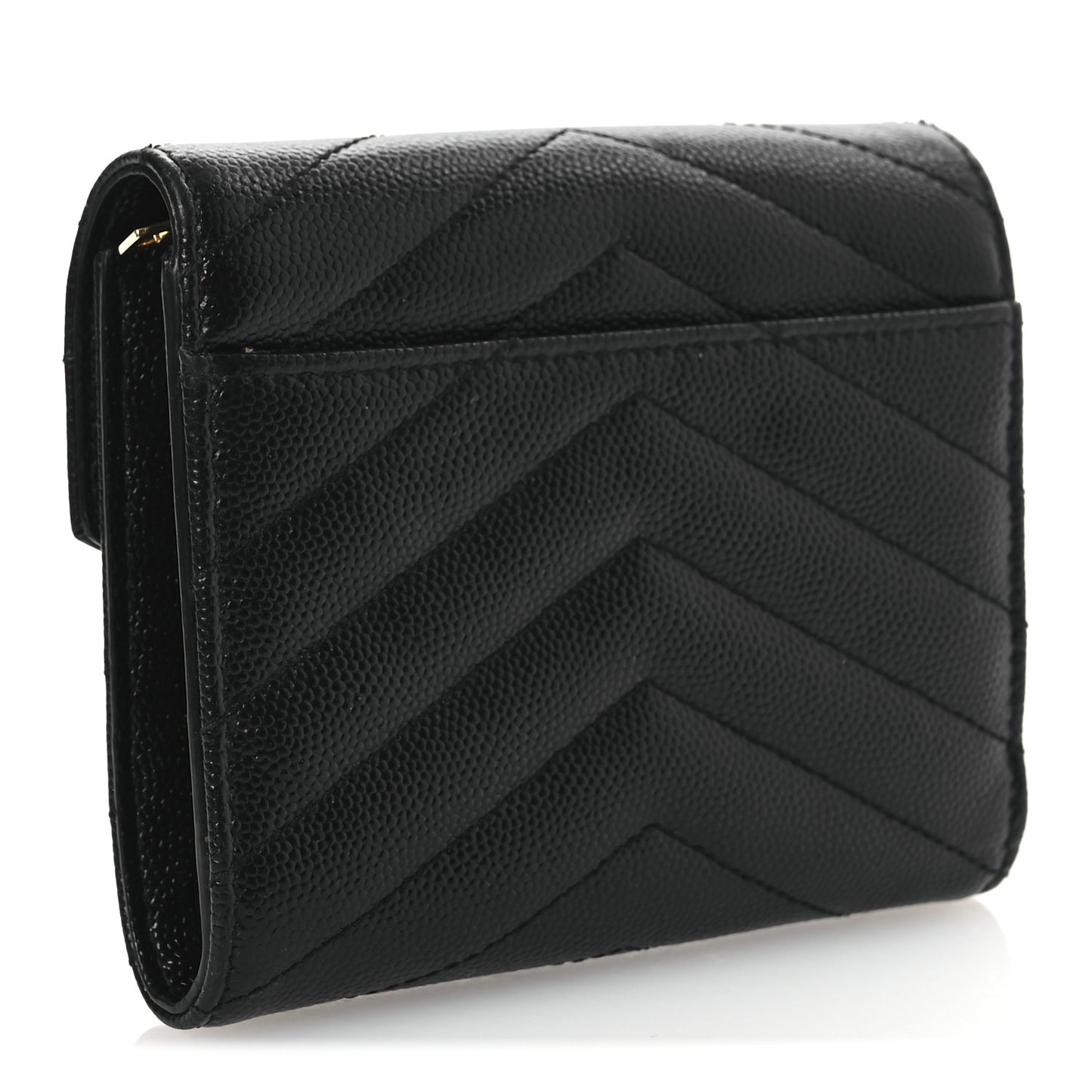Grain De Poudre Matelasse Chevron Monogram Compact Tri Fold Wallet Black