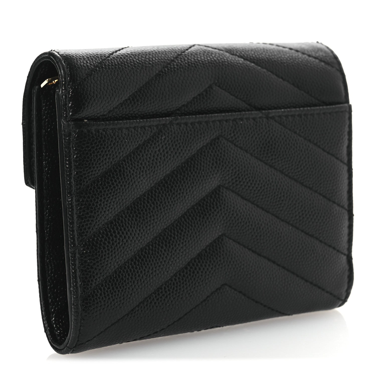 Saint Laurent Grain De Poudre Matelasse Chevron Monogram Compact Tri Fold Wallet Black 3 of 9