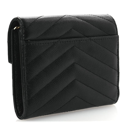 Saint Laurent Grain De Poudre Matelasse Chevron Monogram Compact Tri Fold Wallet Black 3 of 9