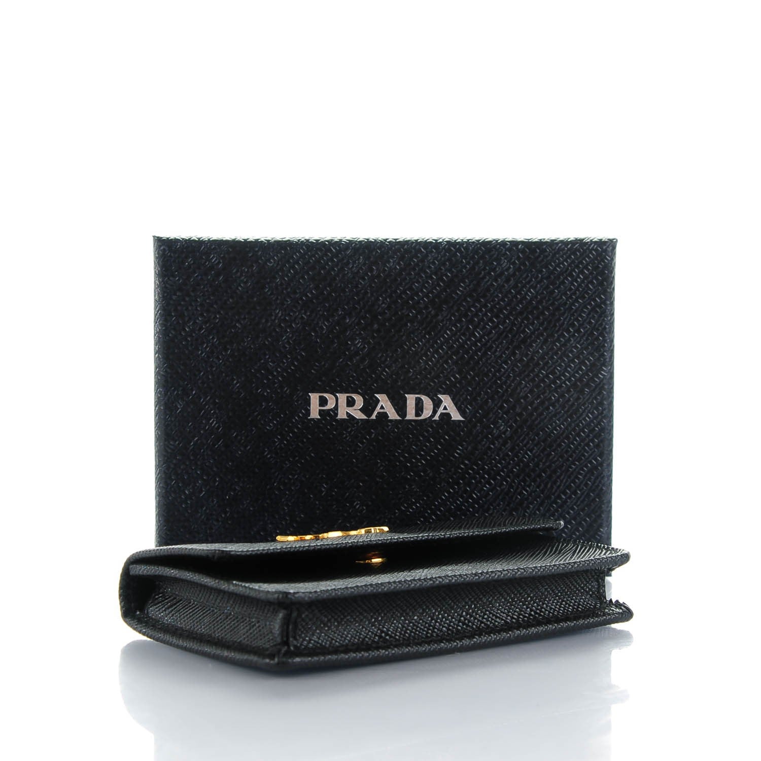 Prada Saffiano Metal Flap Card Holder Black 4 of 7
