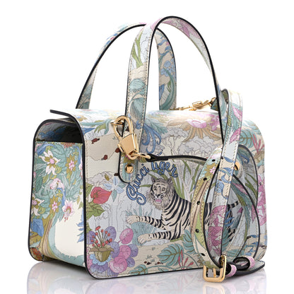 Gucci New Shangai Calfskin Tiger Savanah Mini Horsebit 1955 Foldover Top Handle Bag Chalky White Multicolor 3 of 10