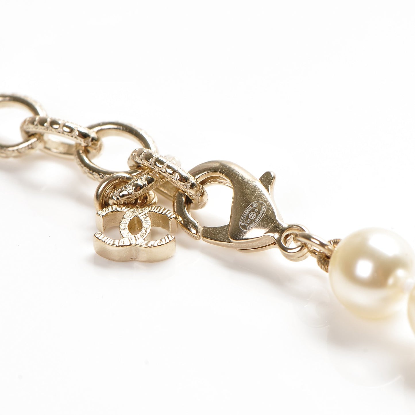 Pearl Gripoix Poured Glass CC Korean Blossom Long Necklace Pink Gold