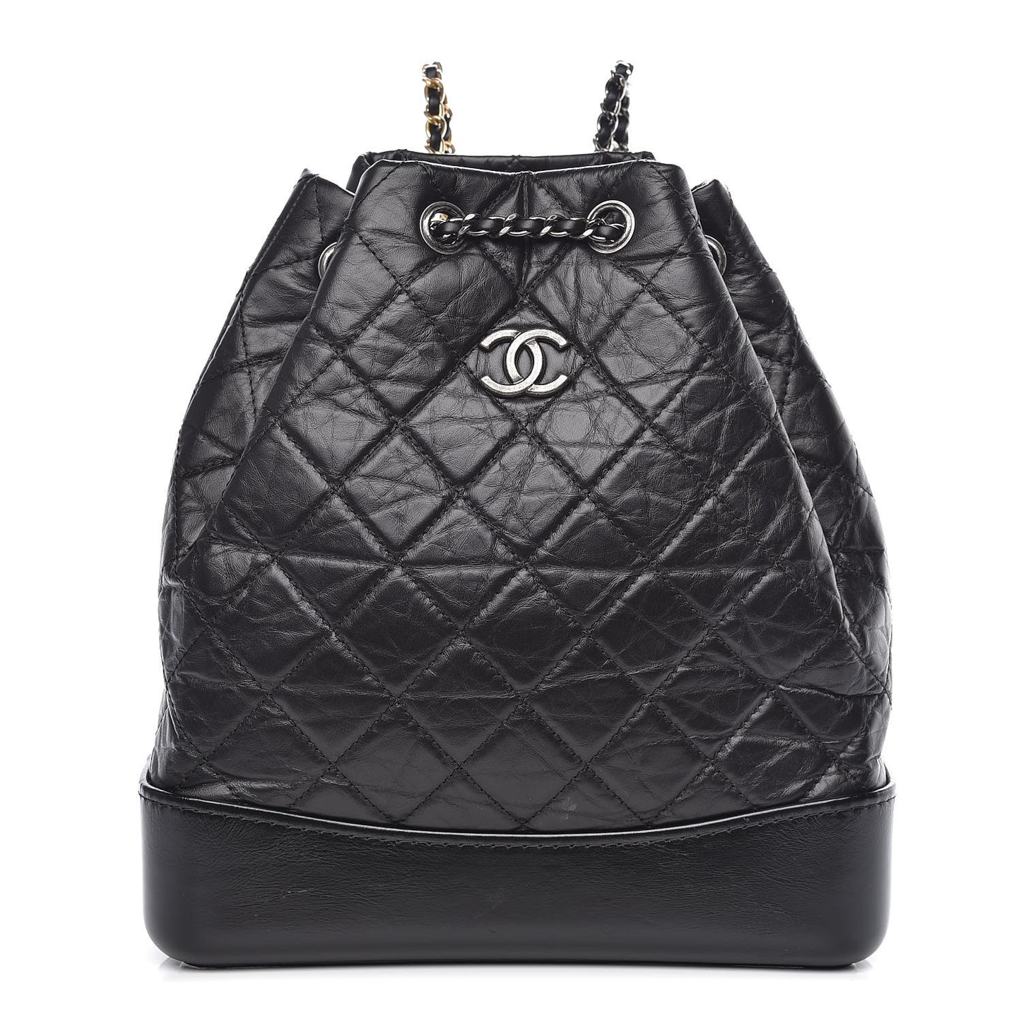 Aged Calfskin Quilted Gabrielle Backpack Black