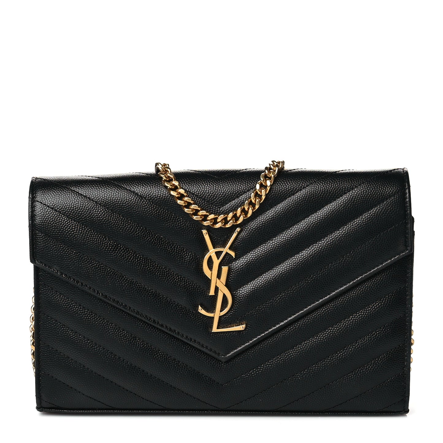 Grain De Poudre Matelasse Chevron Monogram Chain Wallet Black