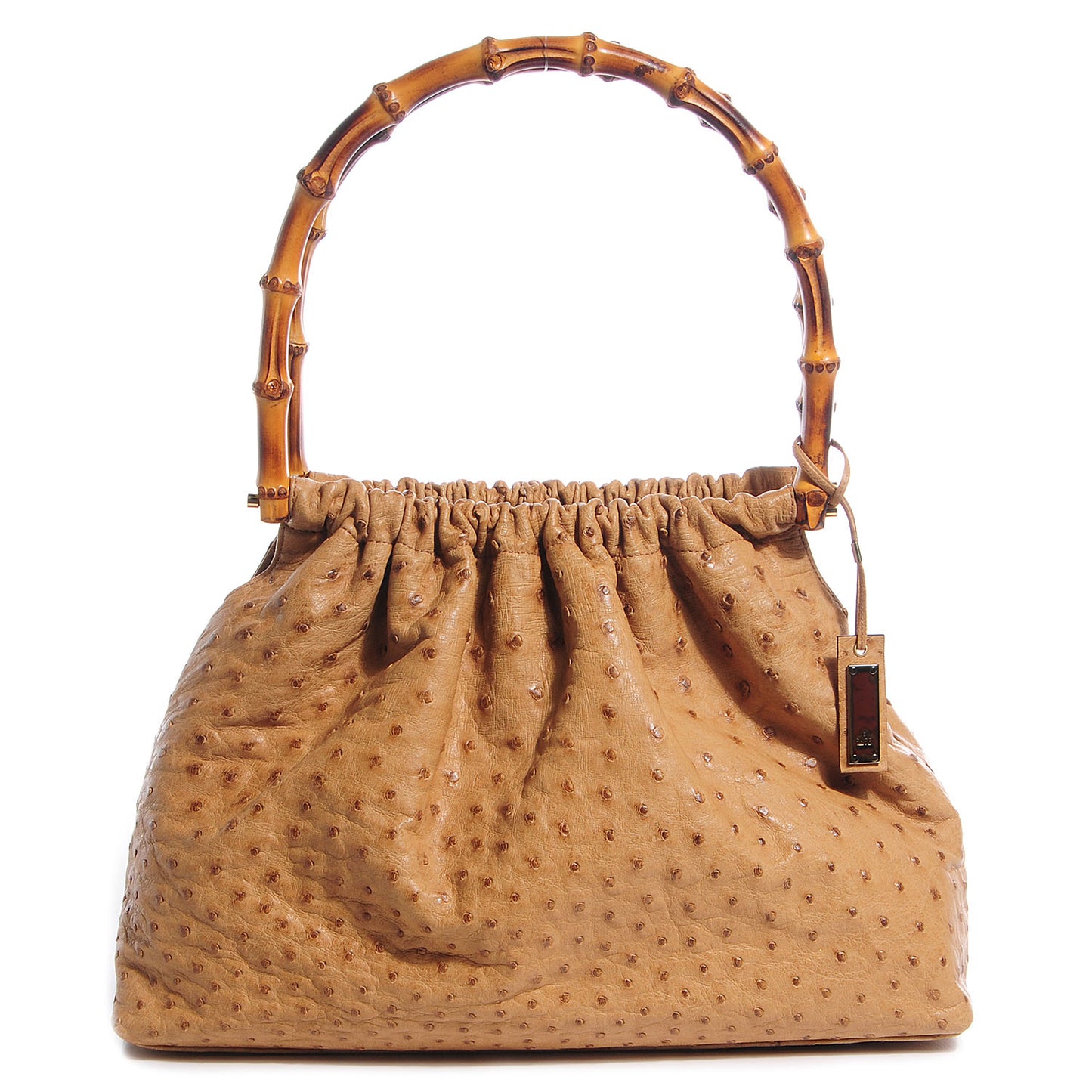 Ostrich Bamboo Top Handle Bag Tan