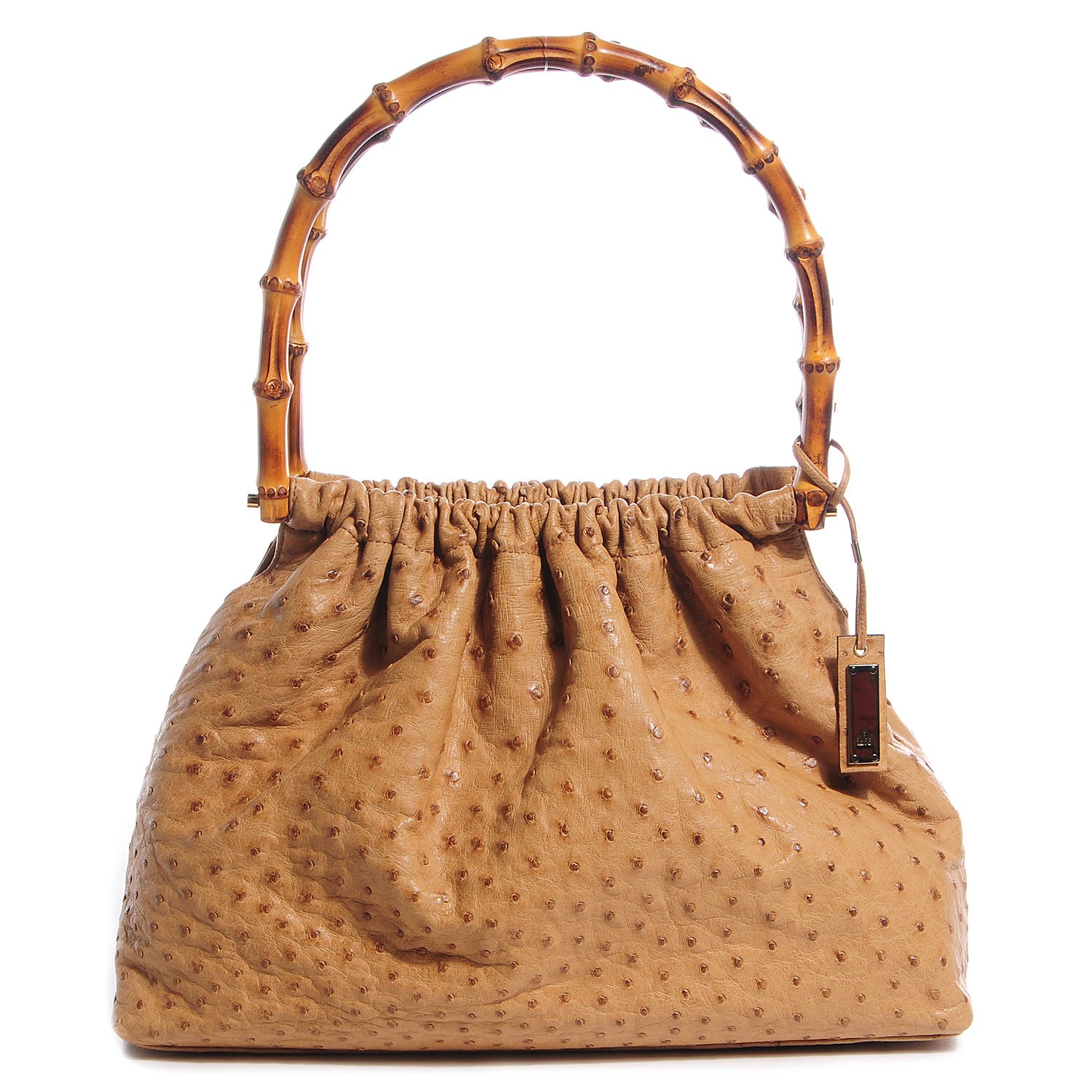 Gucci Ostrich Bamboo Top Handle Bag Tan 1 of 6