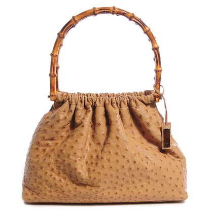 Gucci Ostrich Bamboo Top Handle Bag Tan 1 of 6