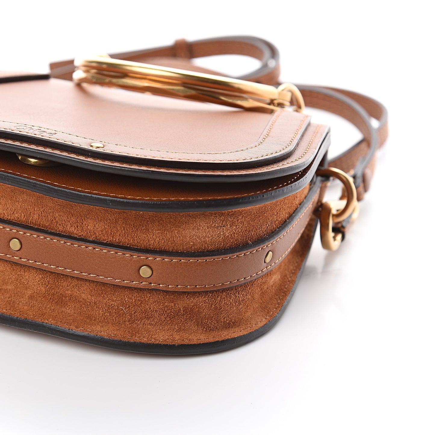 Calfskin Suede Small Nile Bracelet Bag Caramel