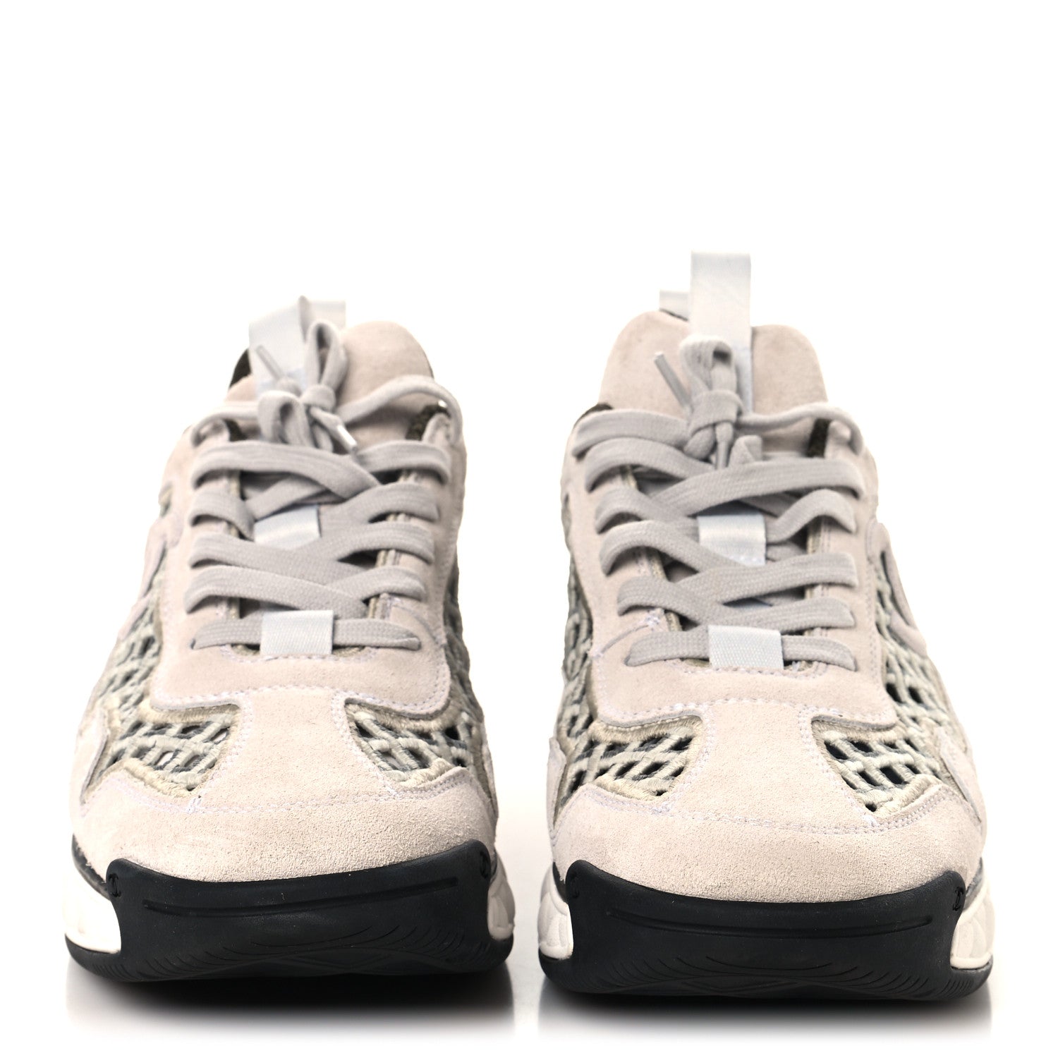 Chanel Suede Calfskin Embroidered CC Sneakers 41 Ecru Light Gray 3 of 10