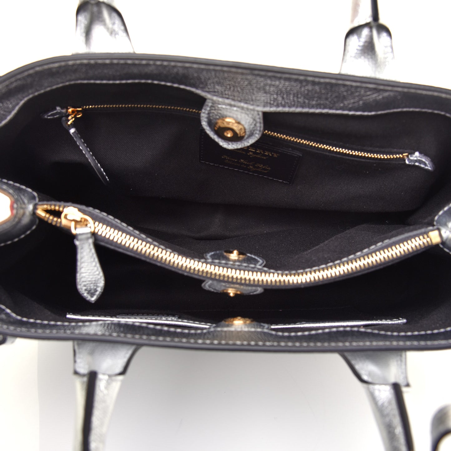 Metallic Grainy Calfskin House Check Medium Banner Tote Silver