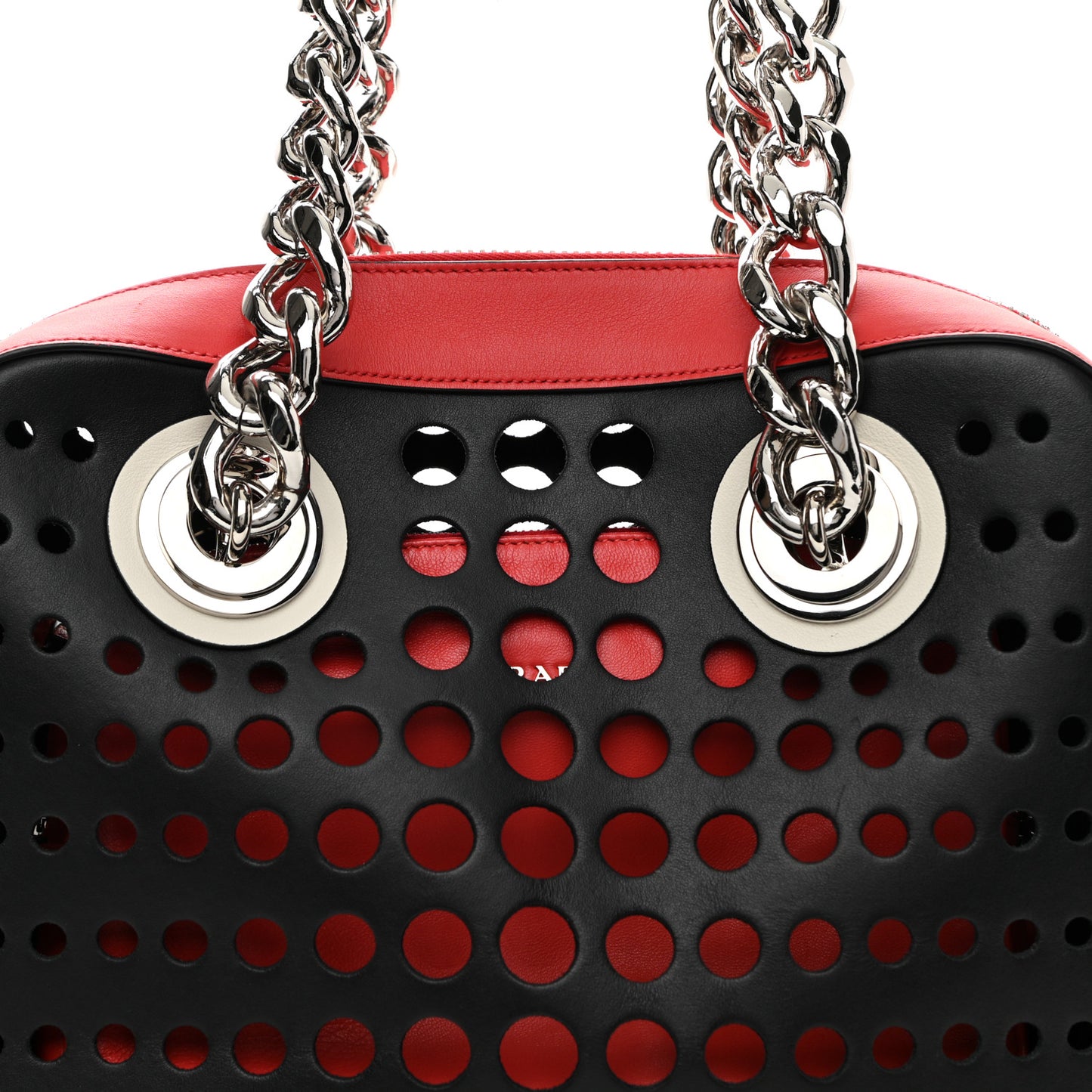 City Calfskin Perforated Chain Shoulder Bag Black Lacca