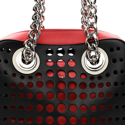 Prada City Calfskin Perforated Chain Shoulder Bag Black Lacca 10 of 13