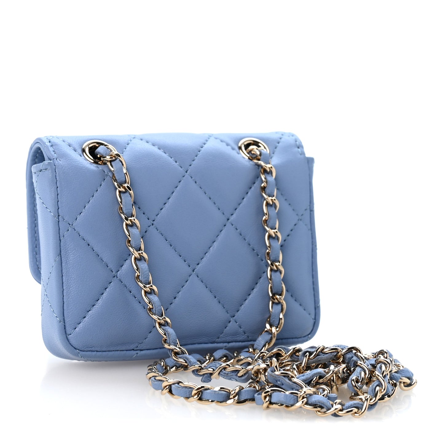 Lambskin Quilted Mini Chain Belt Bag Blue