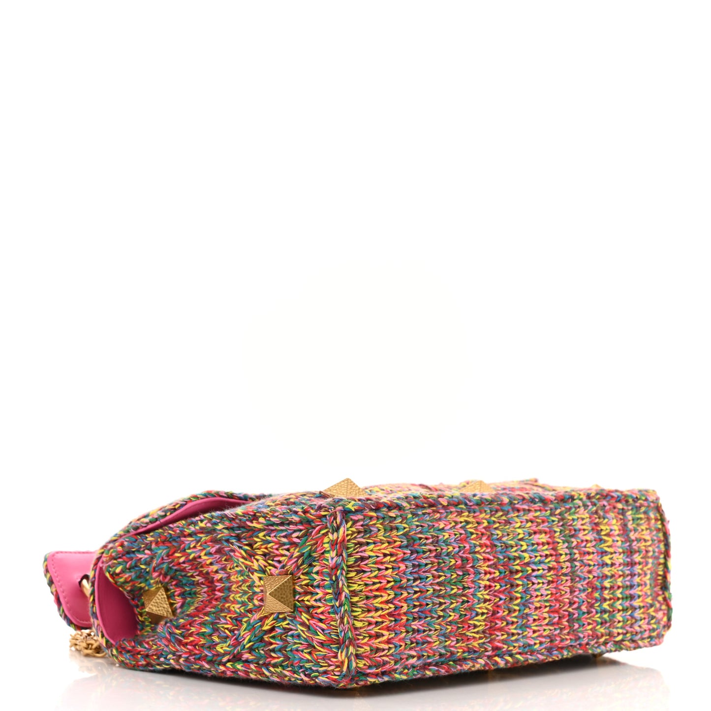 Wool Woven Large Roman Stud Shoulder Bag Multicolor Feminine Pink