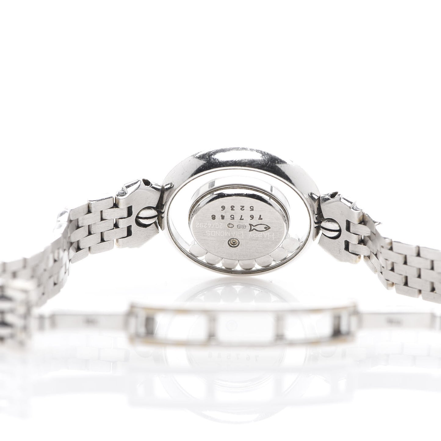 18K White Gold Diamond Pave Bezel 24mm Happy Diamonds Oval Bow Tie Quartz Watch