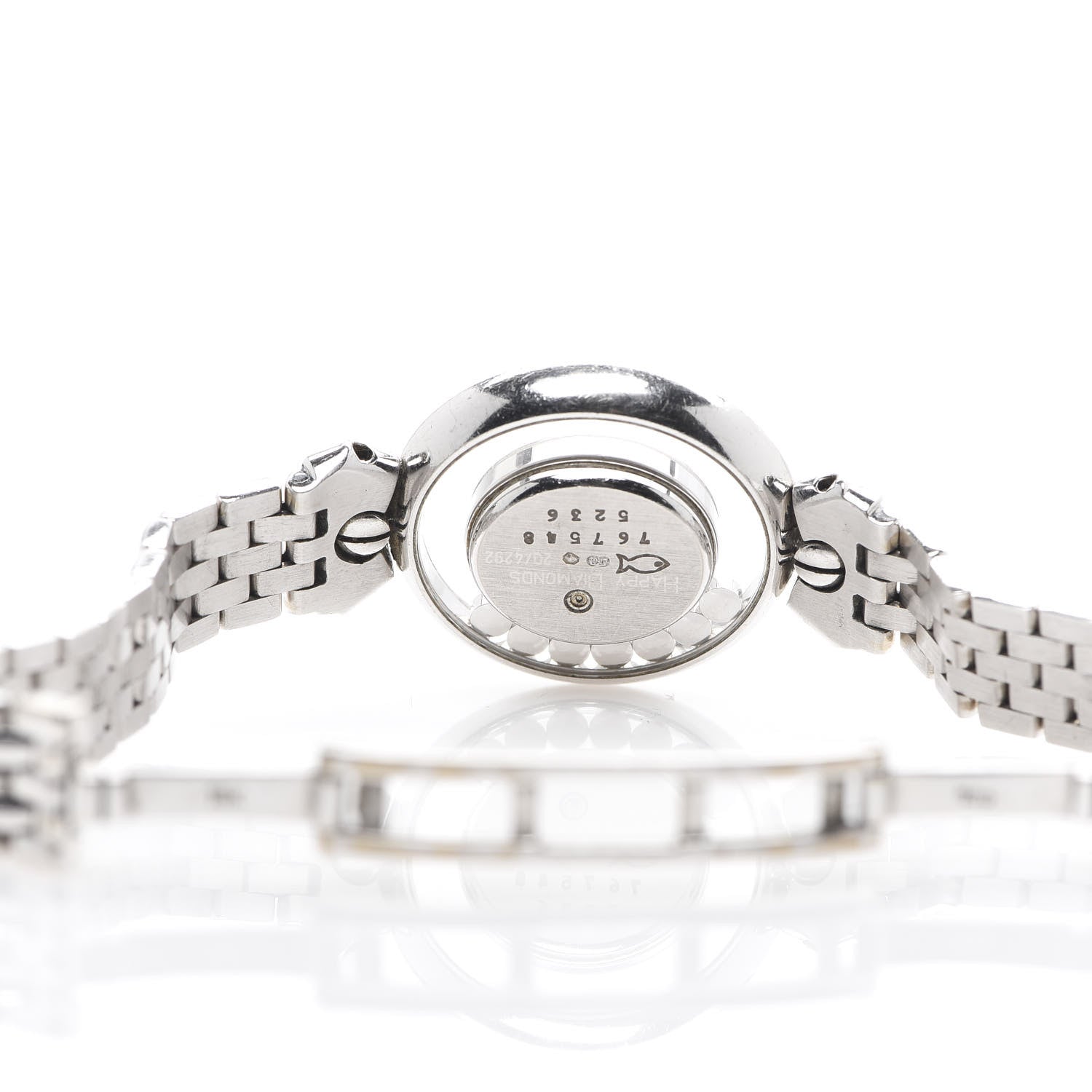 Chopard 18K White Gold Diamond Pave Bezel 24mm Happy Diamonds Oval Bow Tie Quartz Watch 6 of 6