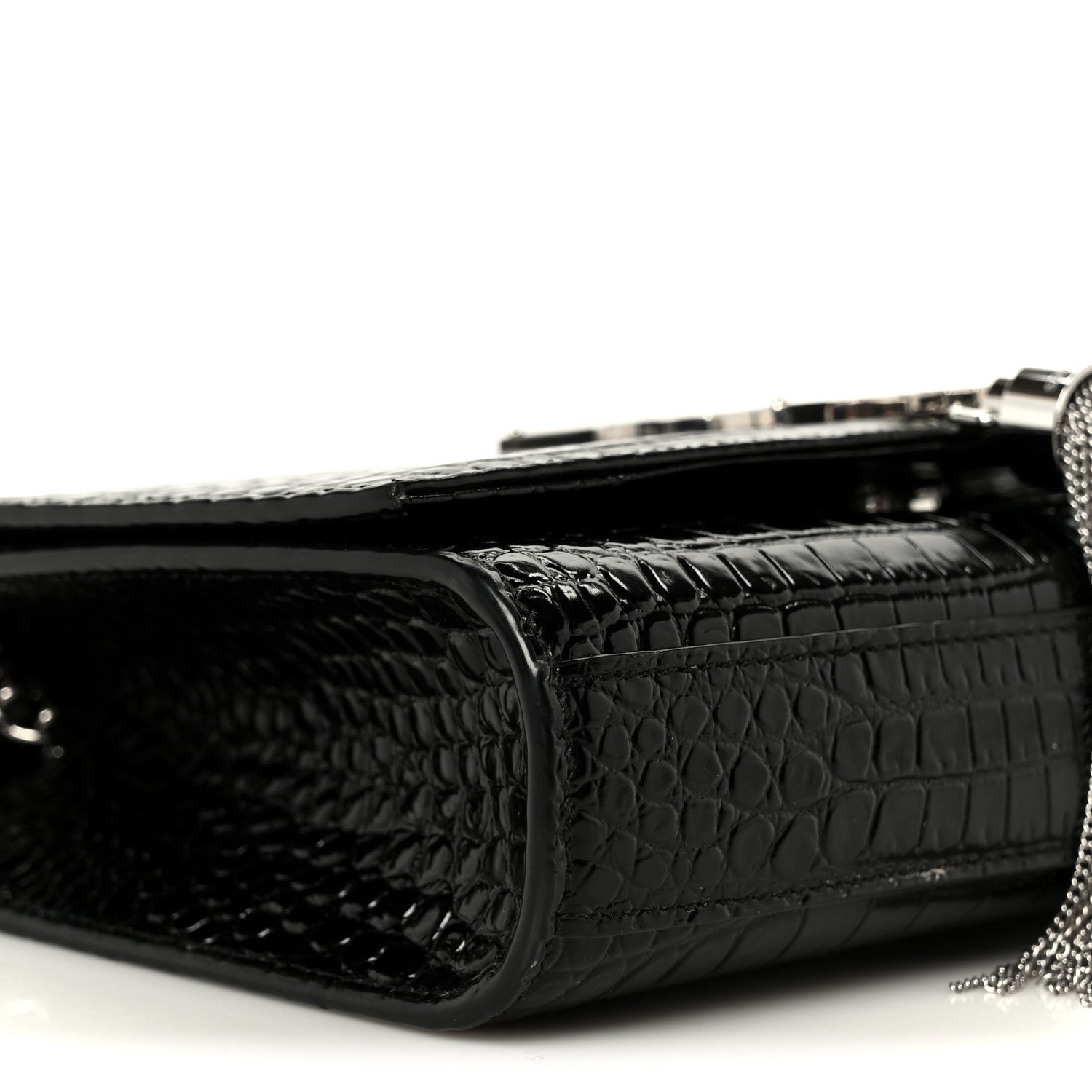 Saint Laurent Calfskin Crocodile Embossed Small Classic Monogram Kate Tassel Satchel Black 10 of 12