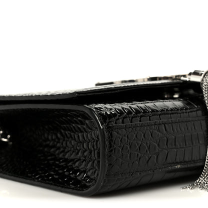 Saint Laurent Calfskin Crocodile Embossed Small Classic Monogram Kate Tassel Satchel Black 10 of 12