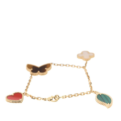 Van Cleef & Arpels 18K Yellow Gold Mother of Pearl Malachite Carnelian Tiger Eye 4 Motifs Lucky Alhambra Bracelet 3 of 6