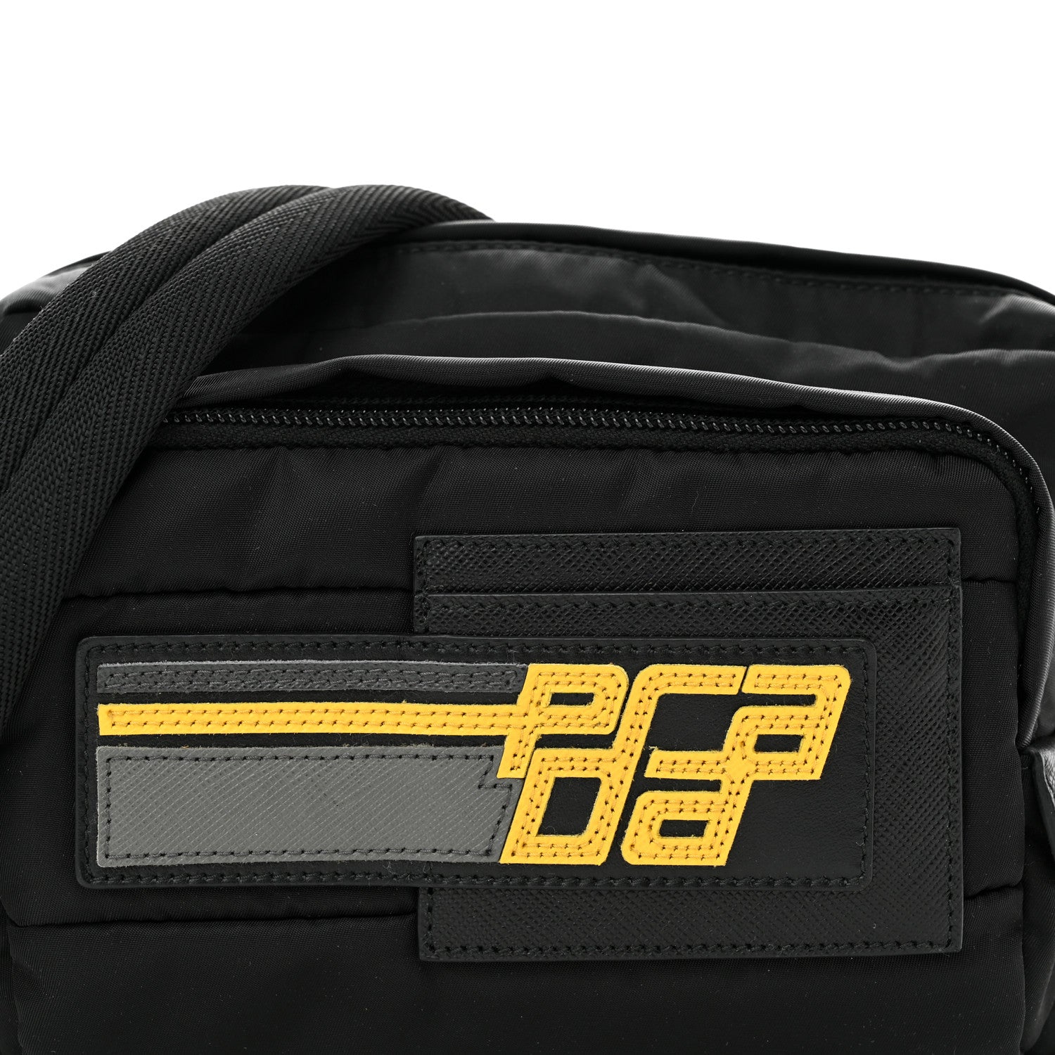 Prada Nylon Saffiano Racing Logo Camera Crossbody Bag Black Yellow 8 of 10