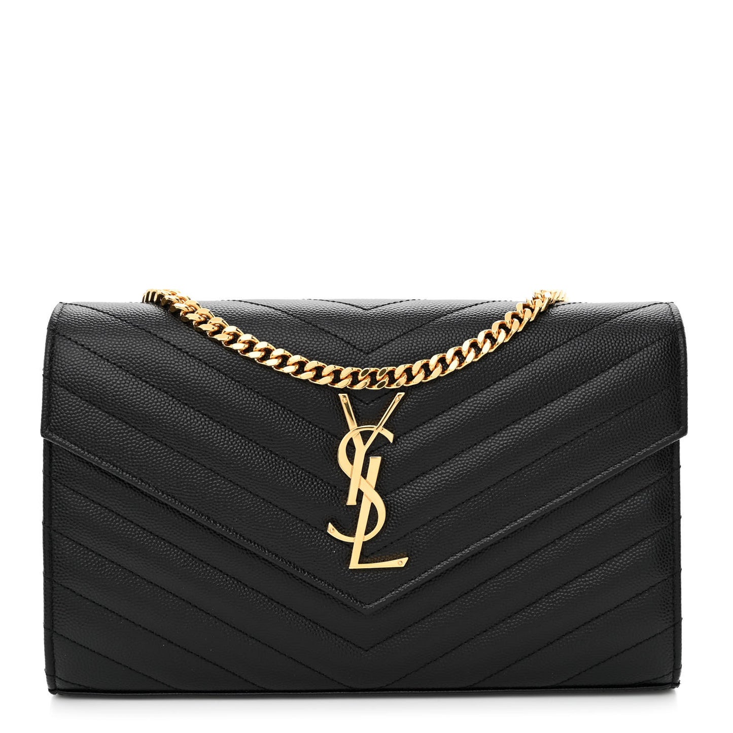 Grain De Poudre Matelasse Chevron Monogram Chain Wallet Black