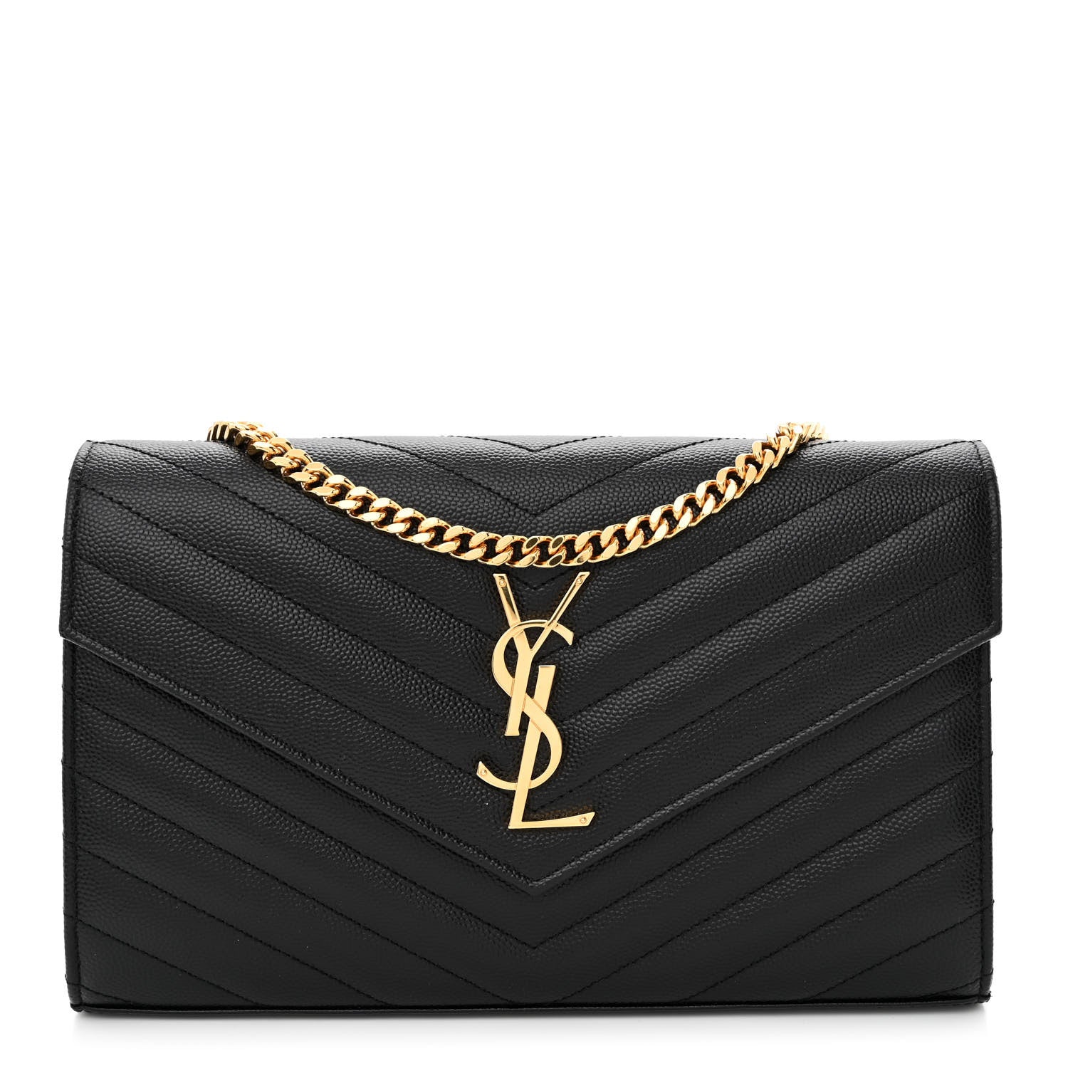 Saint Laurent Grain De Poudre Matelasse Chevron Monogram Chain Wallet Black 1 of 11