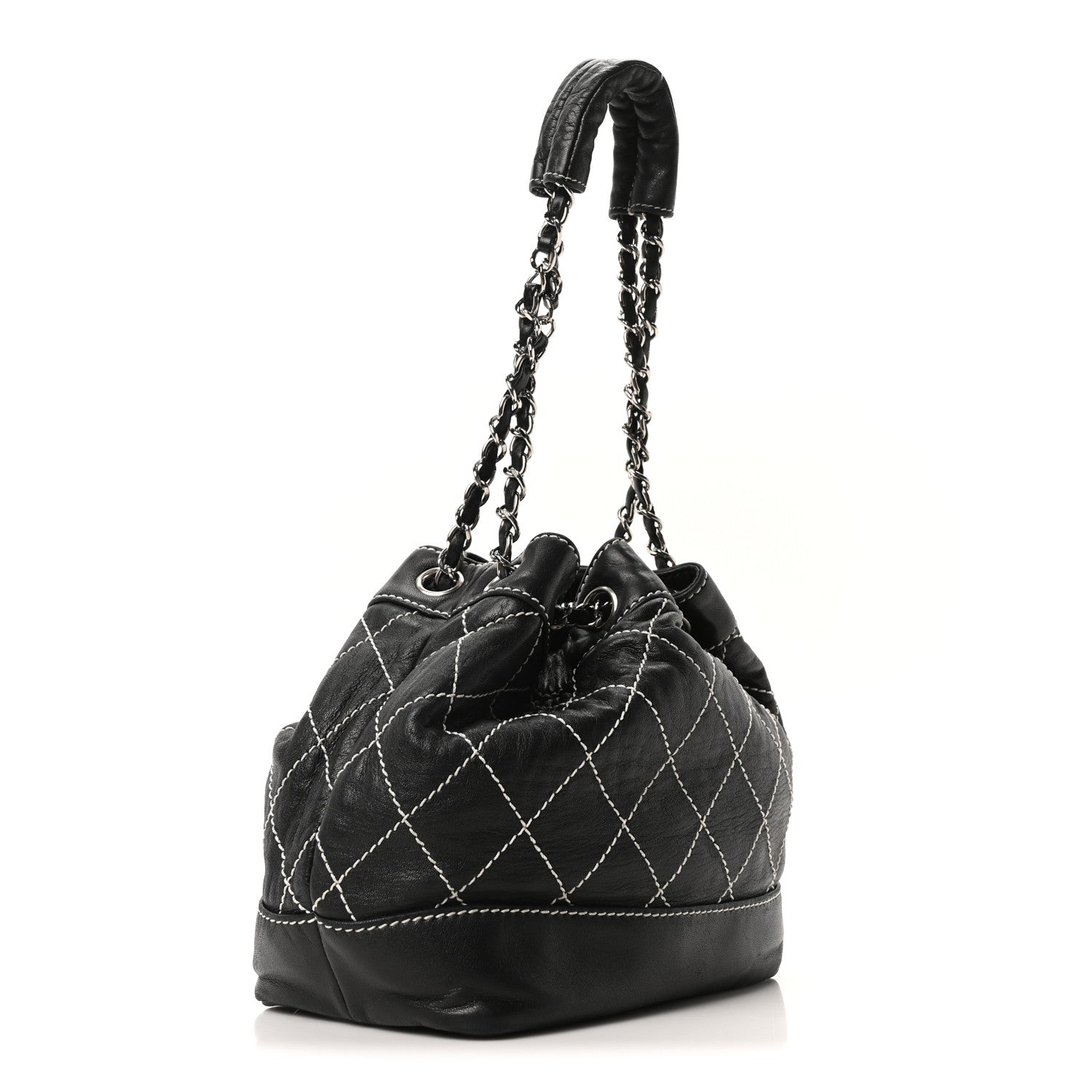 Chanel Calfskin Contrast Stitch Surpique Bucket Bag Black 3 of 10