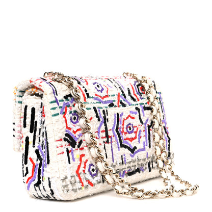 Chanel Tweed Braid Sequin Medium Double Flap White Purple Multicolor 3 of 10