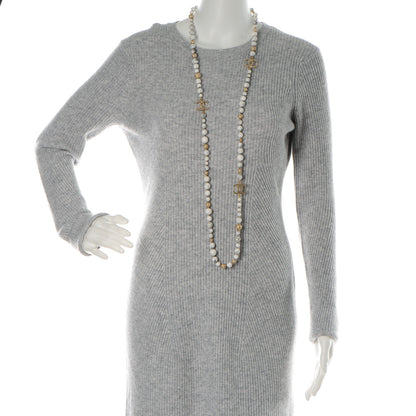 Chanel Marble Bead CC Long Necklace Gold White 2 of 5