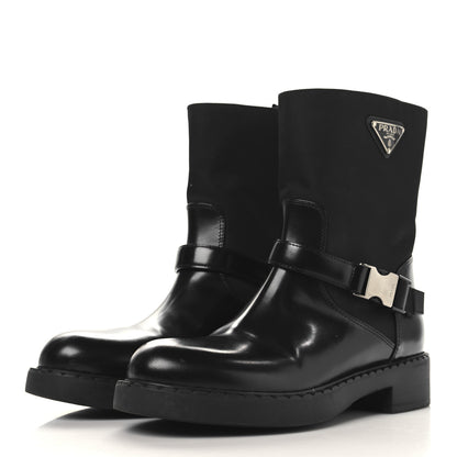 Prada Spazzolato Re-Nylon Metal Triangle Logo Buckled 50mm Biker Boots 40.5 Black 4 of 11