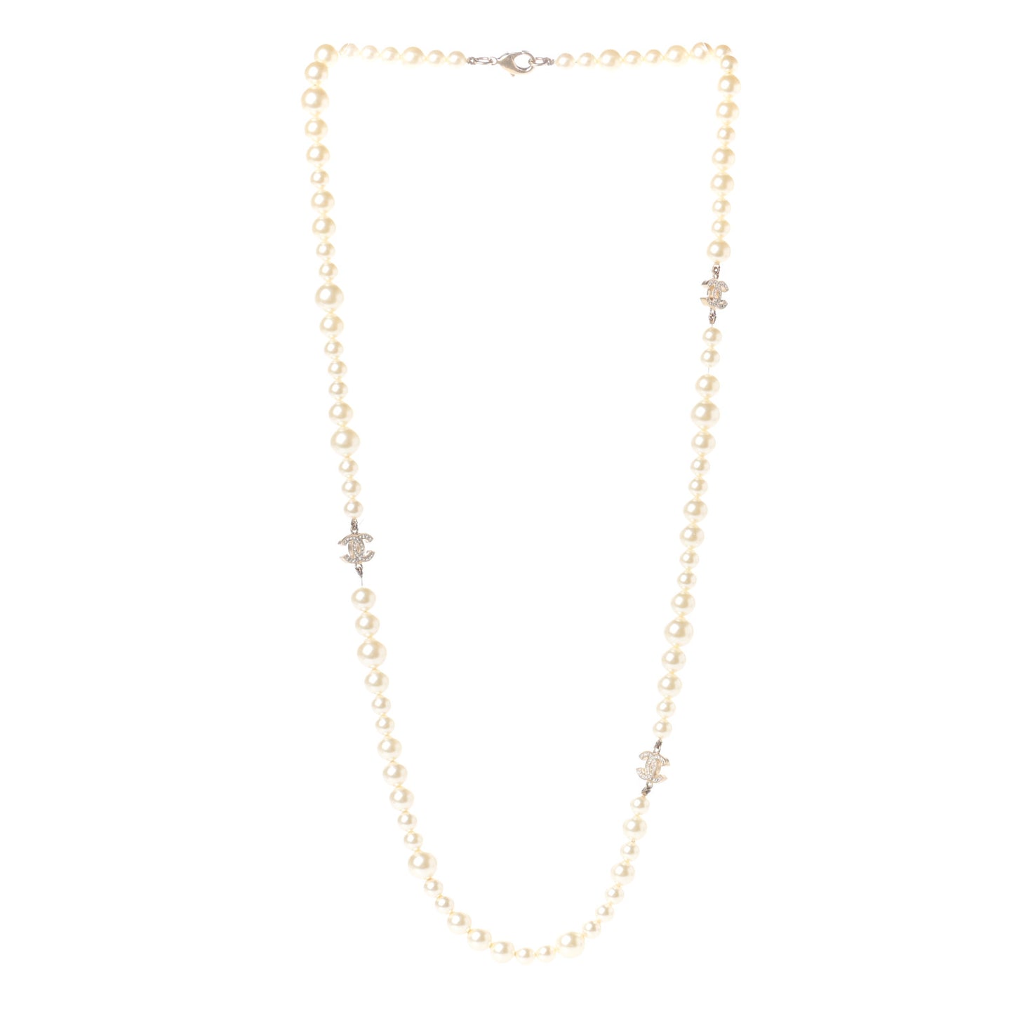 Graduated Pearl CC Long Necklace Gold